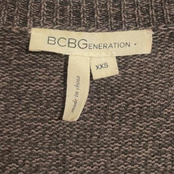 BCBGeneration Brown Tan Ribbed V-Neck Sweater, Exposed Seams, Size XXS - Cotton - Picture 11 of 14